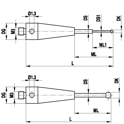 Рубиновый шарик M3 0,8 мм, стержень из карбида вольфрама, L 22 мм, ML1/ML 4,8/9,0 мм, для приложений Zeiss Renishaw A-5555-0269